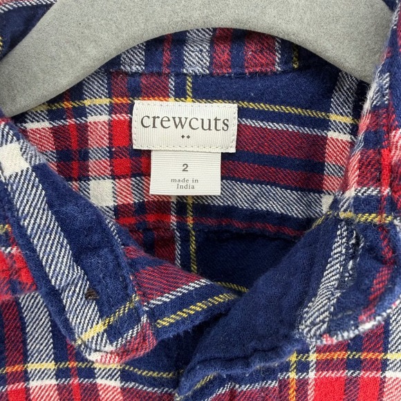 Crewcuts Boys Plaid Flannel Shirt Size 2 Red Navy Yellow Button Down - Picture 3 of 7